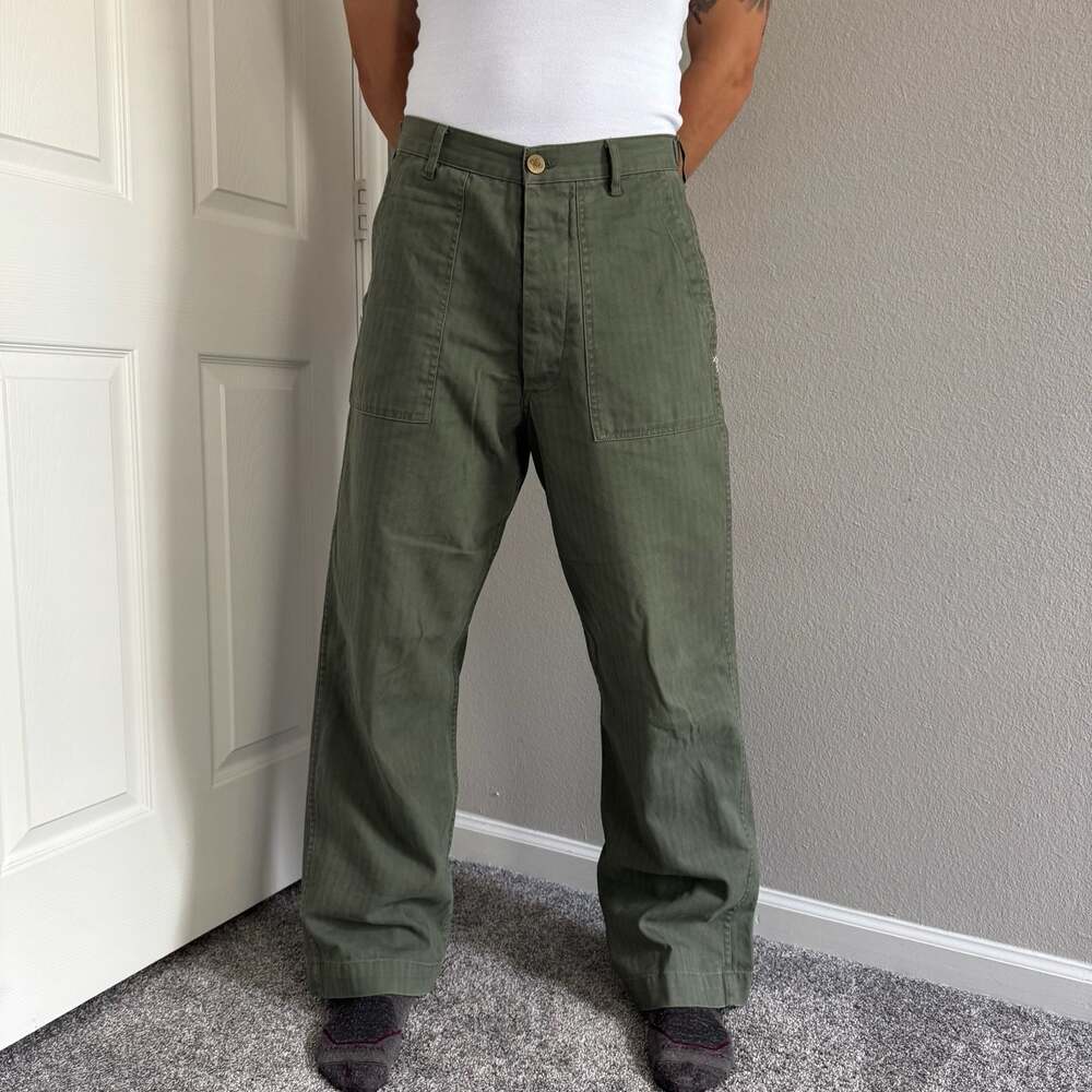 Not Yet Home Classic Wear Herringbone Fatigue Pants Olive Size L